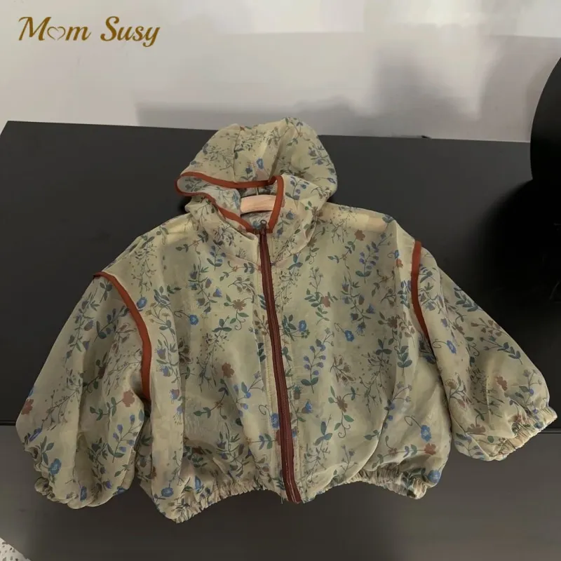 Description Picture 2 of itemFashion Girl Sun Protection Hooded Coat Infant Toddler Teens Child Summer Floral Print Jacket Breathable Baby Clothes 1-12Y