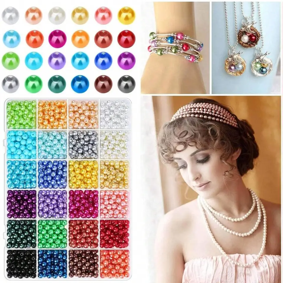 1680 Perline Per Gioielli Fai Da Te – 6 Mm, 24 Colori, Foro 1,7 Mm, In Scatola Con Cordino Bianco, Per Collane, Bracciali, Orecchini