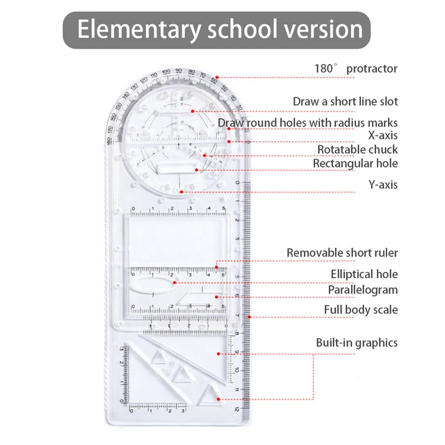 Righello Geometrico Multifunzione Girevole - Per Disegno Tecnico E Creativo - Foto 7