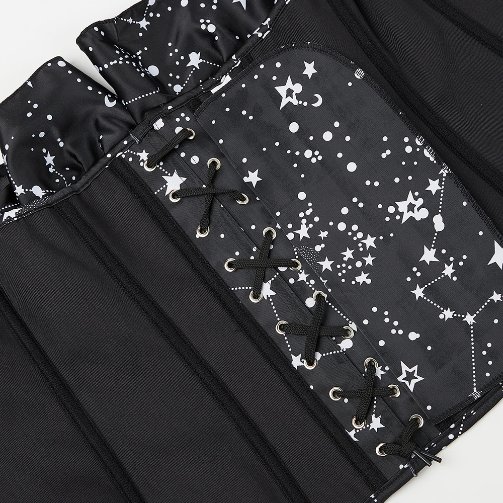 Sexy Corset Shirt Overbust Corset Top Off Shoulder Ruffles Sleeves Gothic Bustier Lace Up Body Shapewear Women Star Printing