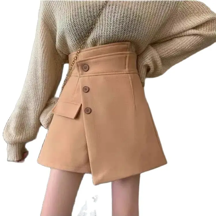Korea Woolen Shorts Women Solid Asymmetrical Spring Loose All-match Korean Style Leisure Popular Ladies Trendy Simple