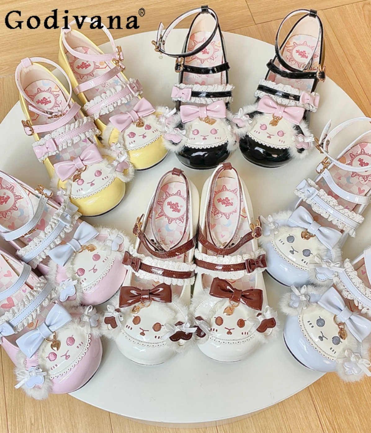 

Cute Lolita Round Toe Bowknot JK Pumps Low Heel Women Girls Summer Mary Jane Shoes Sweet Student Leather Flat Shoes