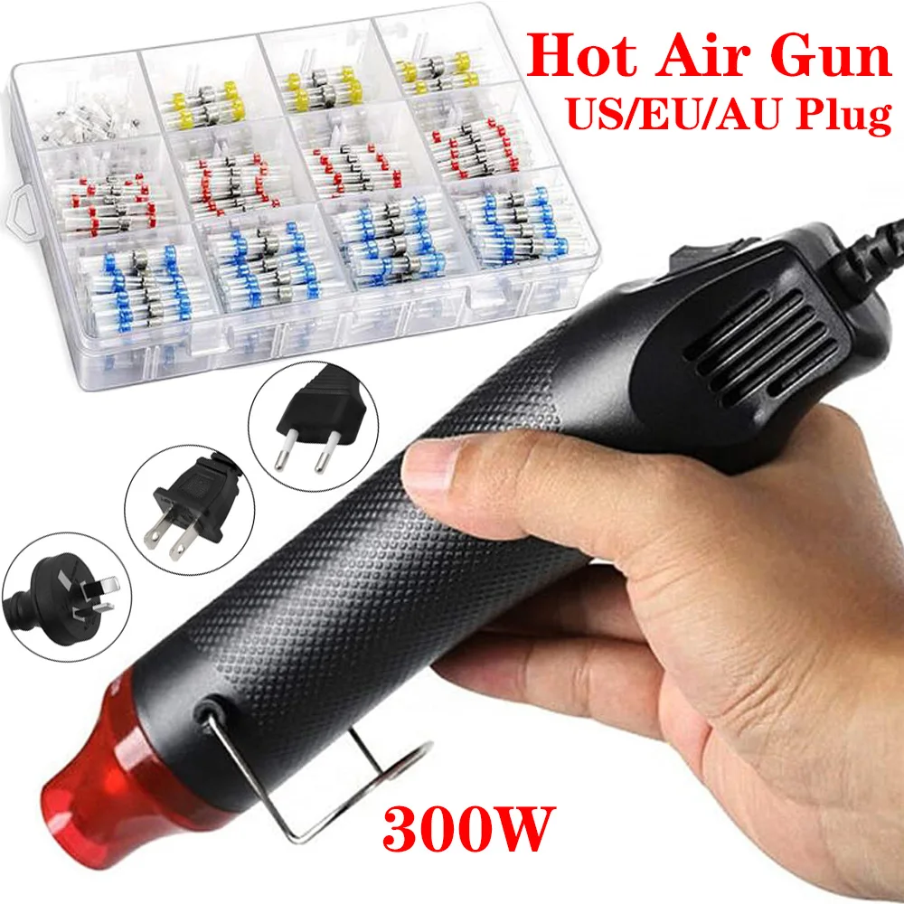 300W Electrical Mini Heat Gun Handheld Hot Air Gun with 300PCS Heat Shrink Butt for DIY Craft Embossing Shrink Wrapping PVC hot air gun shrink film sealing thawing auto repair paint removal baking gun baking grab heat shrinkable film 1800w