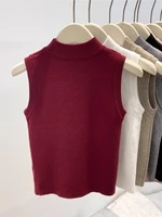 Sans manches tricoté couche de Base gilet décontracté tout-match couleur unie femmes débardeurs gilet Style coréen polyvalent mince haut court 4