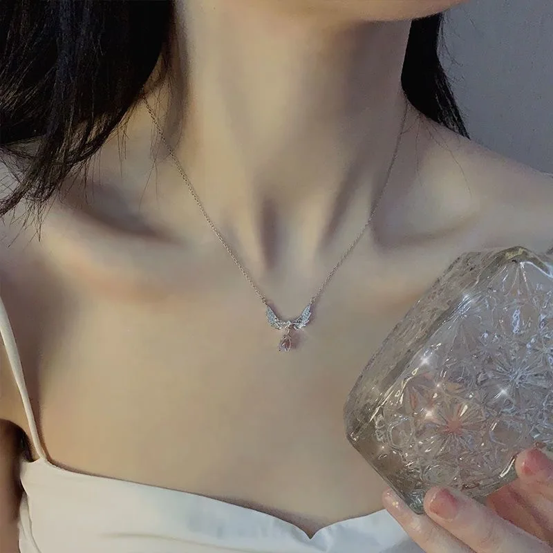 Elegant Angel Wings Sparkling Crystalline Necklace