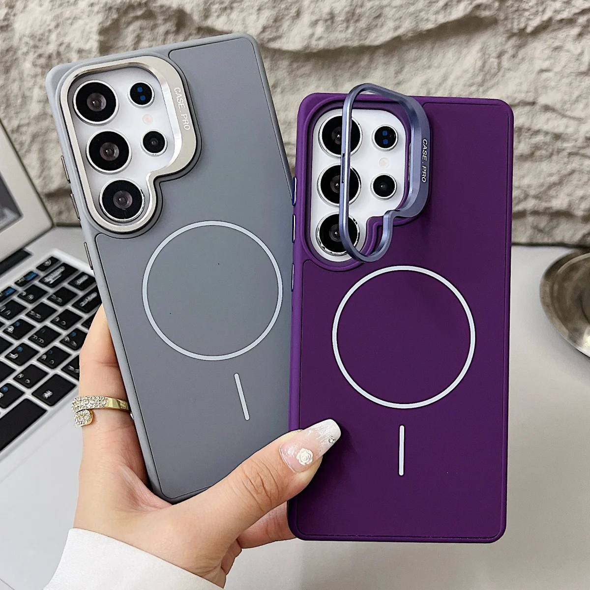Silicone Shockproof Camera Lens Bracket Phone Case with Magnetic Stand Holder