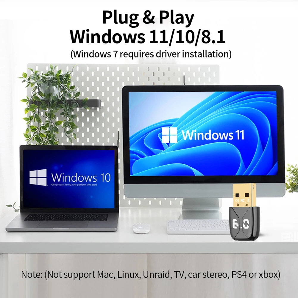 듀얼 블루투스 BT 6.0 어댑터 USB BT 어댑터 플러그 앤 플레이 무선 송수신기 PC 스피커 무선 마우스 키보드용