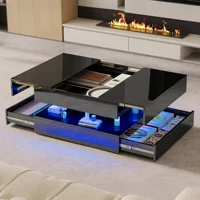 Table basse carrée Rosahqnda 78x78cm, avec lumières LED et tiroir de rangement, tables d'appoint pour salon, petites tables, noir/blanc 3