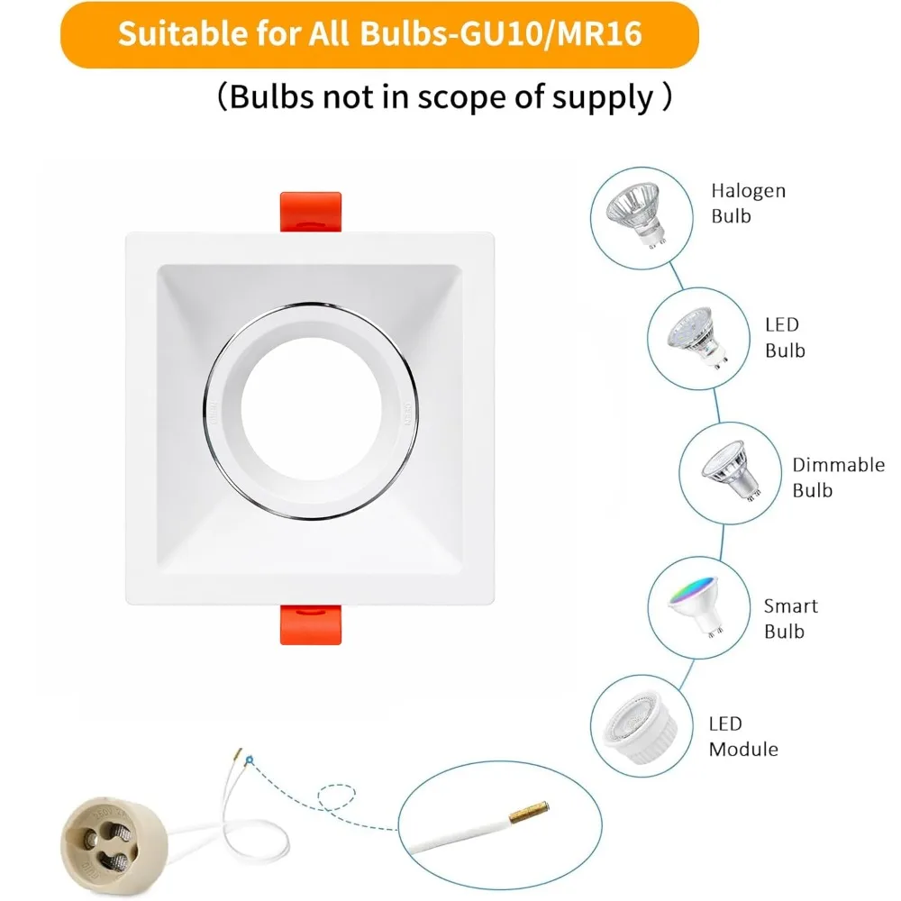 1/10PCS GU10 GU5.3 스포트라이트 램프 베이스 세라믹 램프 홀더 조정 가능한 천장 스포트라이트 키트 흰색 사각형 라운드 라이트 키트