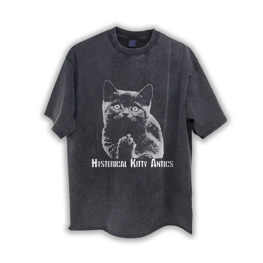 

Хлопковая футболка большого размера с забавным принтом кота, уличная одежда, унисекс, Мужская футболка с эффектом потертости кислоты, Повседневная забавная футболка, Bdtee
