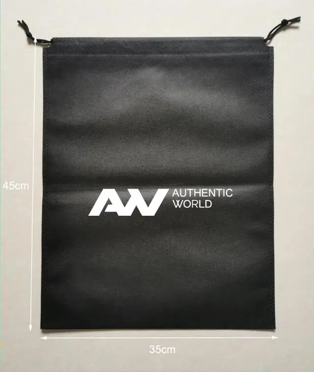 500 PCS Customised Logo 35x45cm Big Size Drawstring Black Non-woven Bags Printed With White Logo Express Fast Shipping