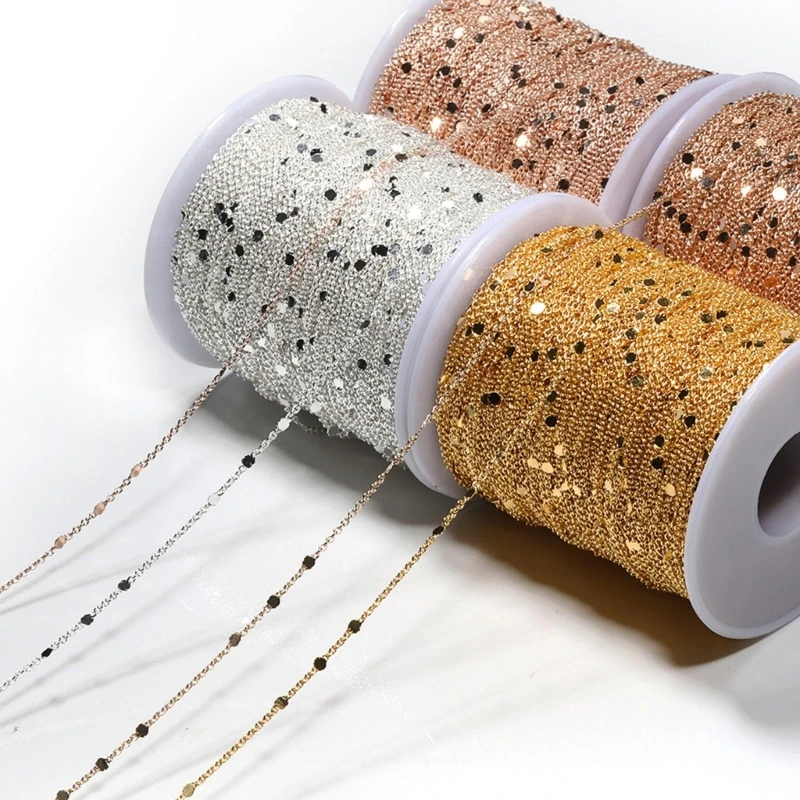 

2 Meters Sequins Chain Gold/Silver/Rose Gold Metal Copper Cable Chains for Jewelry Making Bracelet Necklace Components