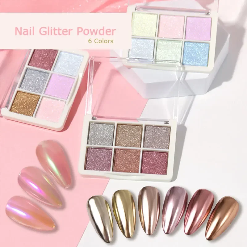 6 Colori Holographics Laser Aurora Solid Mirror Nail Glitter Powder Nails Gel Uv Polish Pigment Nail Art Decorazioni Accessori