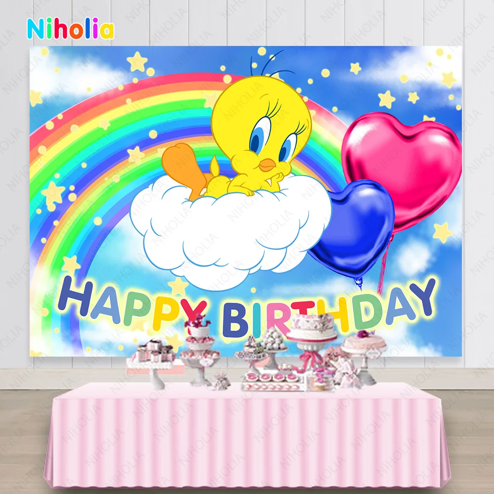 Photography Backdrop Party Background Vinyl Photo Studio Props for Kids NIHOLIA Tweety Bird Happy Birthday