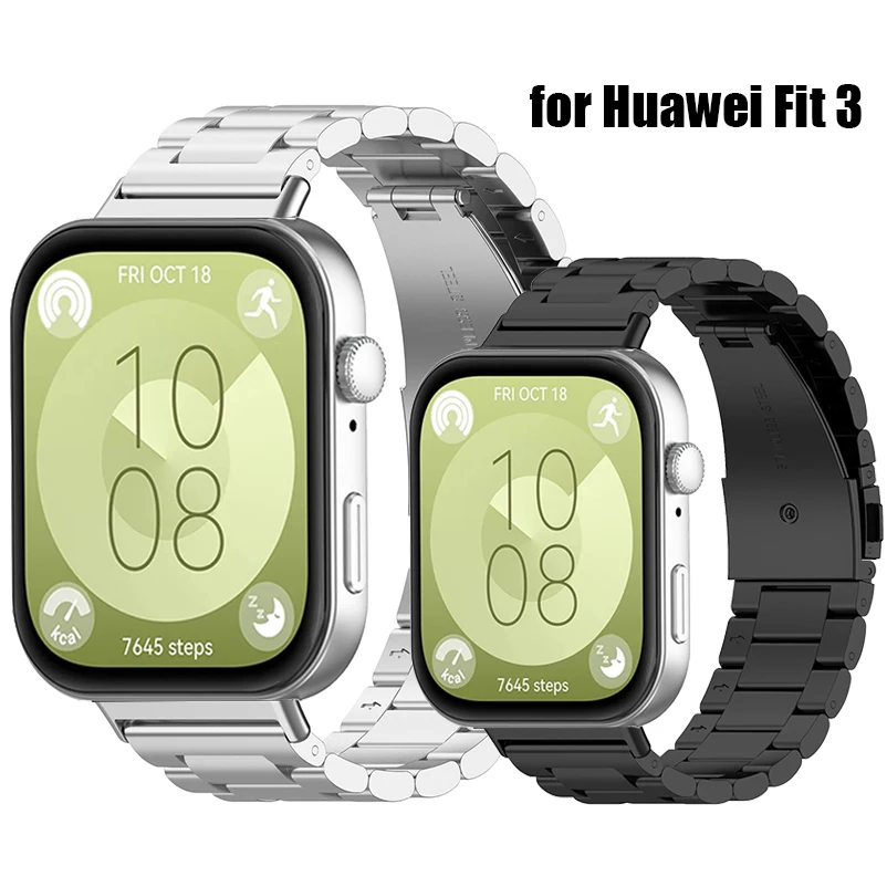 Huawei Watch Fit 3 용 시계 팔찌 스트랩, 스마트 워치 Fit 3 용 스테인레스 스틸 밴드, 금속 Correa 손목 밴드
