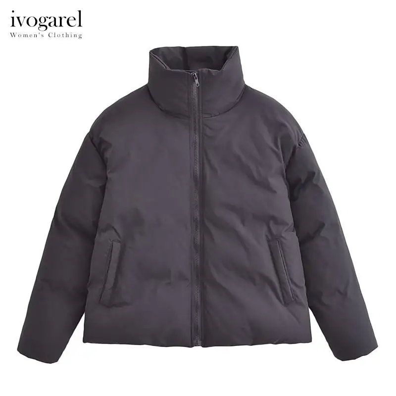 

Ivogarel Women's Black Breaded Cotton Jacket Female Winter Warm Jacket Coat without Hood Chic Elegant Outerwear