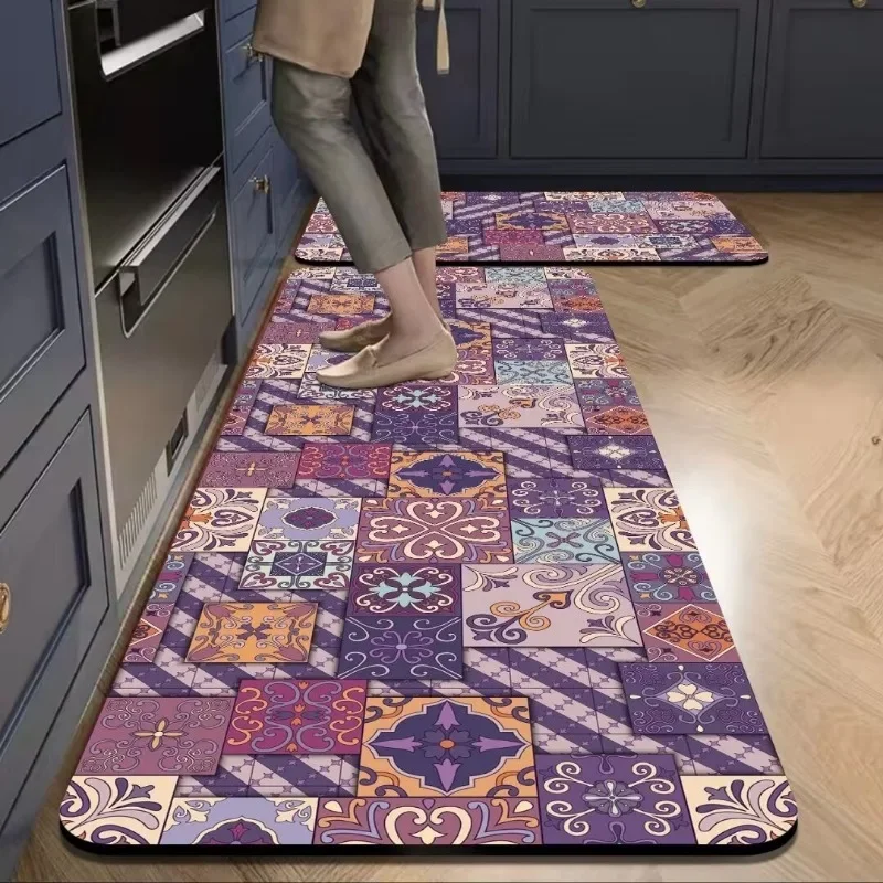 PVC Kitchen Floor Mat American Retro Leather Waterproof Oil-proof Carpet Anti-fouling Wipeable Easy Clean Rugs Tapete De Cozinha
