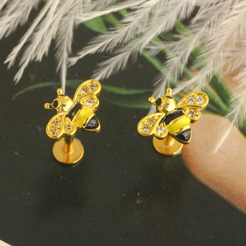 wholesales hot sales bee cartilage tragus piercingss lip piercings daith helix conch jewelry labret stud lip rings helix earring