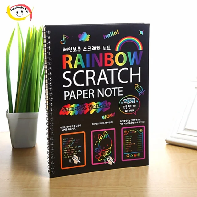 Kids Toys to Draw Large Scraping Painting Book 26x19cm Magic Rainbow Color Scratch Papers Chilren Drawing Pad 1