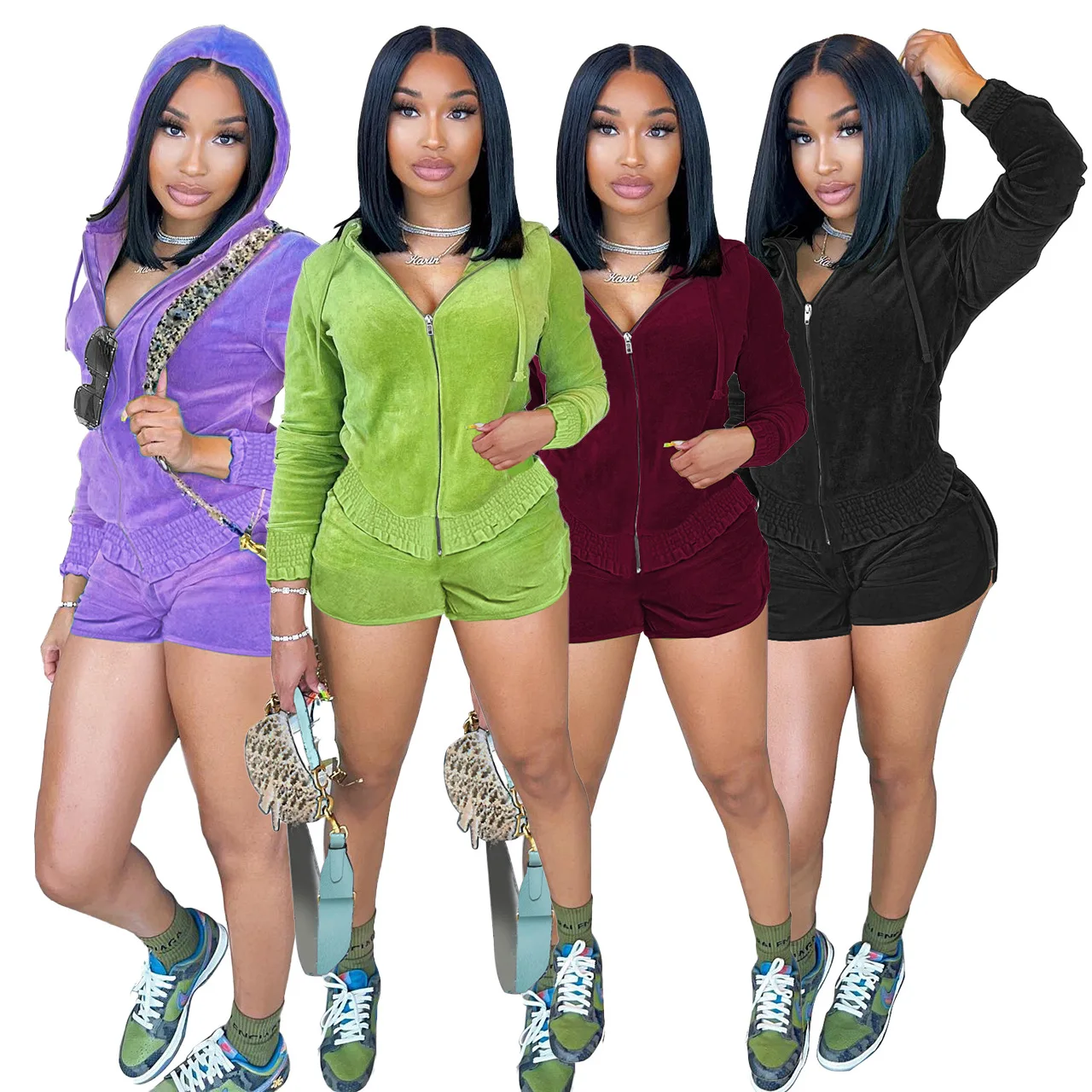 Velvet Hoodies Two Piece Set Stretchy Ruffles Crop Tops Cargo Biker Shorts Pants Winter Fall Casual Clothes Outfits Streetwear maternity bodysuit stretchy close fitting ruffles pregnancy jumpsuits photography studio clothing maternity photography props