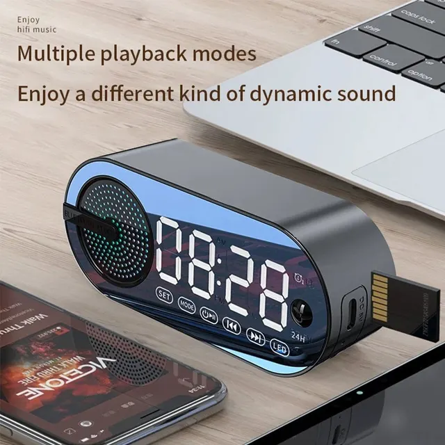 Quiet Wireless Bluetooth Speaker Alarm Clock RGB TWS USB LED Mirror Digital Clock FM Large Display Living Room Office Decoration 2