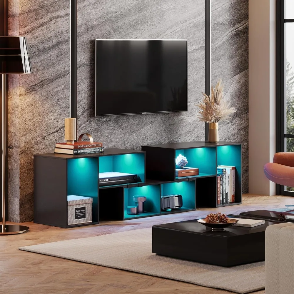 TV Stand, Deformable TV Stand with LED Strip, Modern Entertainment Center, Gaming Media 3 Pieces Console Cabinet 3