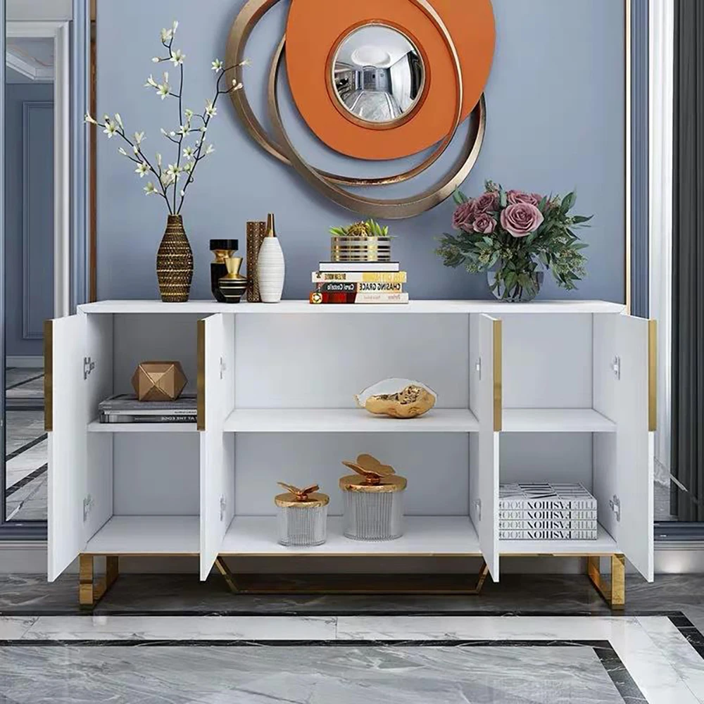 Luxury Dining Room Black Color Gold Sideboard Modern Buffet Cabinet with 4 drawer Storage Wine Cabinet Furniture