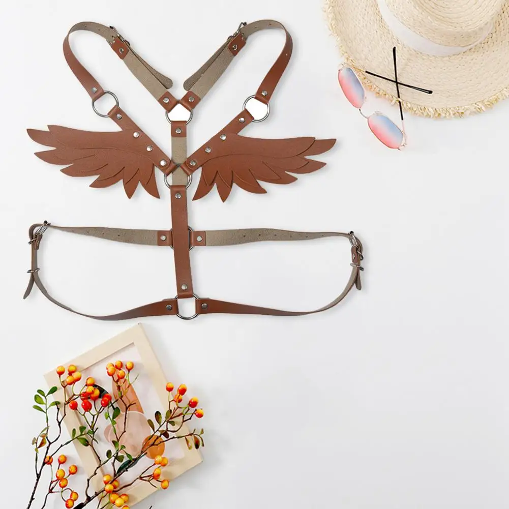 

Halloween Angel Wings Suspenders Punk Style Faux Leather Angle Wing Back Strap Halloween Club Cosplay Rivet Decor for Stage