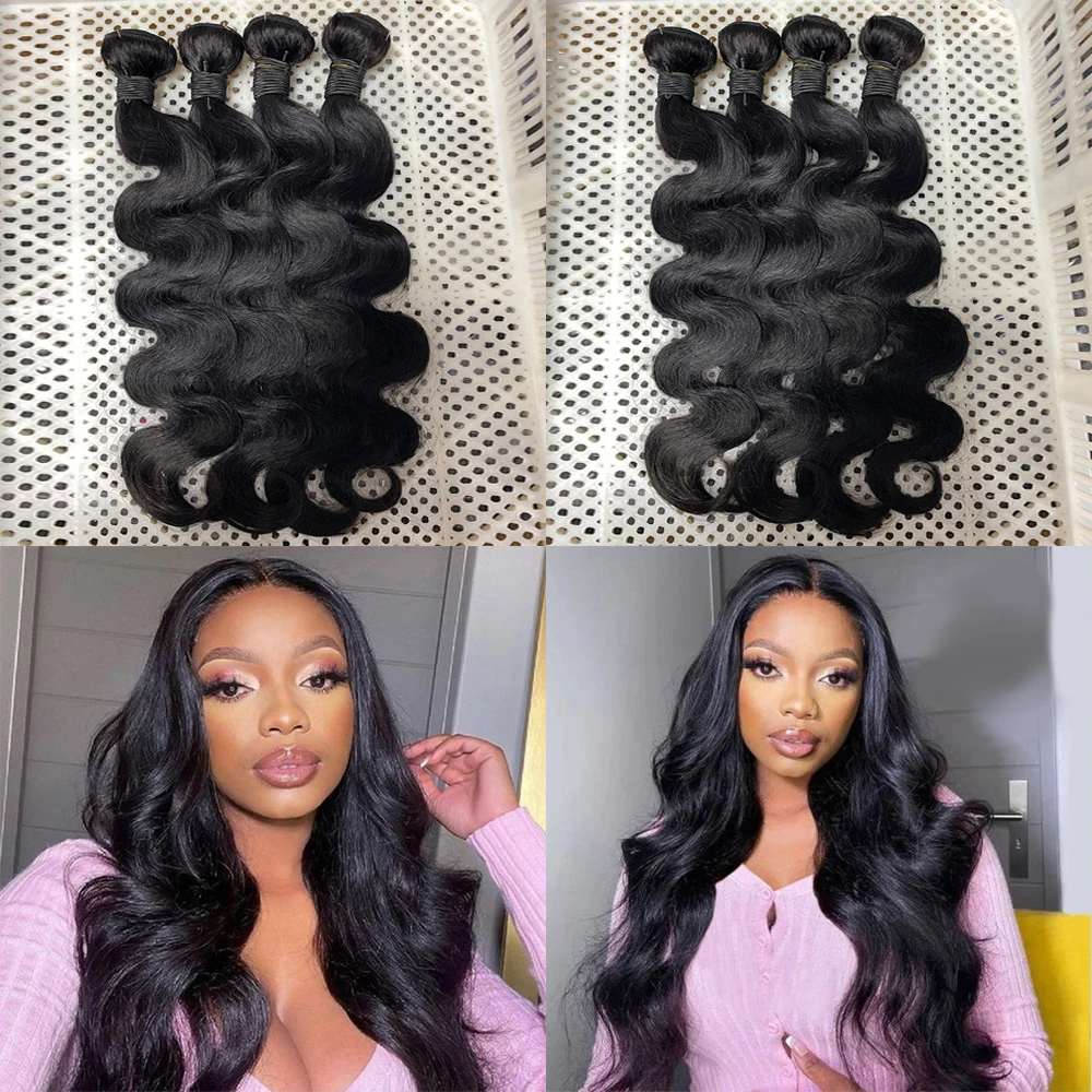 24inch Body Wave Human Hair Bundles 100% Brazilian Raw Human Hair 1/3/4 Bundles for Women 10A Thick Bundles 3 Days Delivery 4