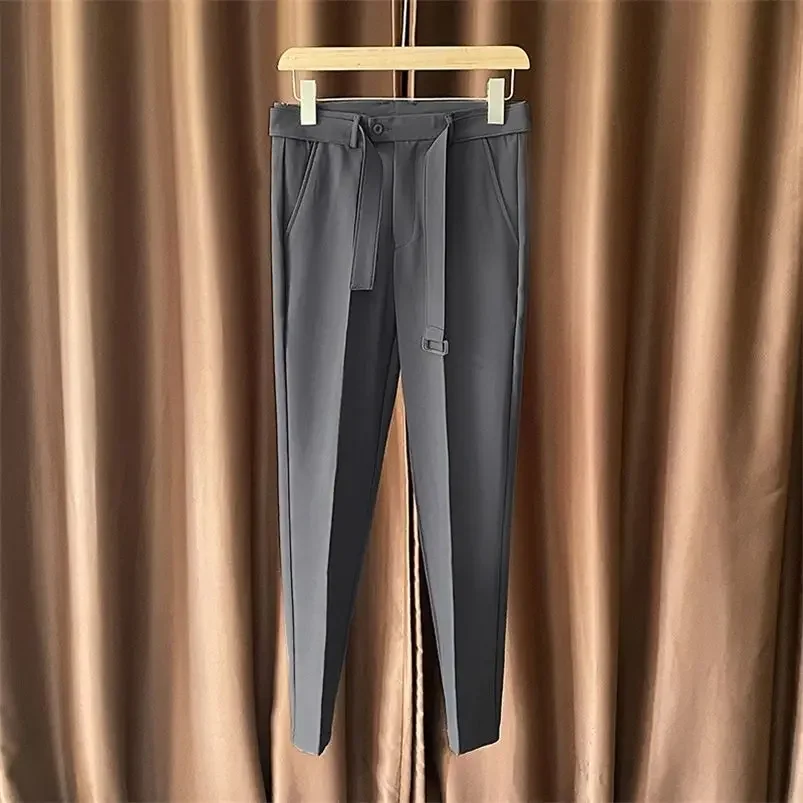 thumbnail image 1 of Con cinturón Trajes de hombre Pantalones Trabajo de oficina Pantalones rectos para hombres Traje coreano Reseñas Muchas prendas de diseñador Vestido de lujo Tela, 1 of 5