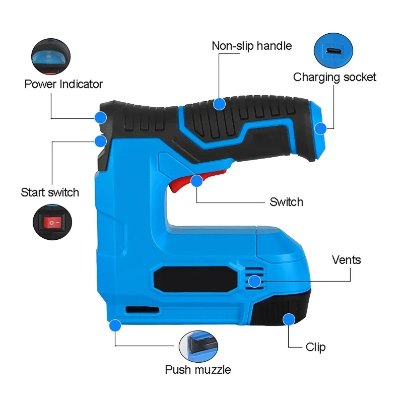 Electric Stapler Lithium-ion CordlessNail Gun Staple Gun Nailer Stapler Furniture DIY Tool Wood Frame Multitool Nail Stapler Gun images - 6