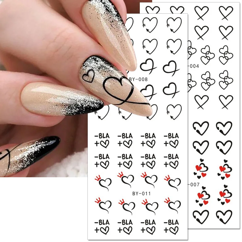 

12pcs 3D Love Heart Valentines Nail Stickers Rainbow Swirl Ribbon Wave Line Water Nail Decals French Nail Sticker Manicure Decor