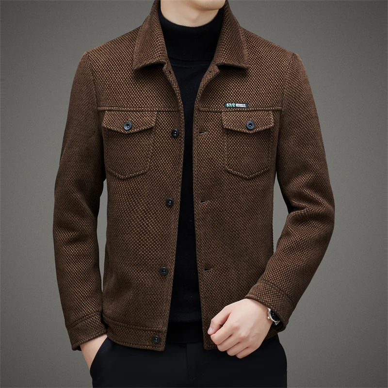 Men's Thick Casual Coat Lapel Spring Autumn Jacket 2025 Middle-aged Dad Wear Top