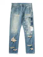 New Arrival Kapital Vintage Jacquard Embroidered Eye Print Punch Patch Straight Leg Jeans for Men 1