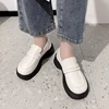 Retro black thick soled small leather shoes for women in autumn French style thick heels and round toe white loafers 5
