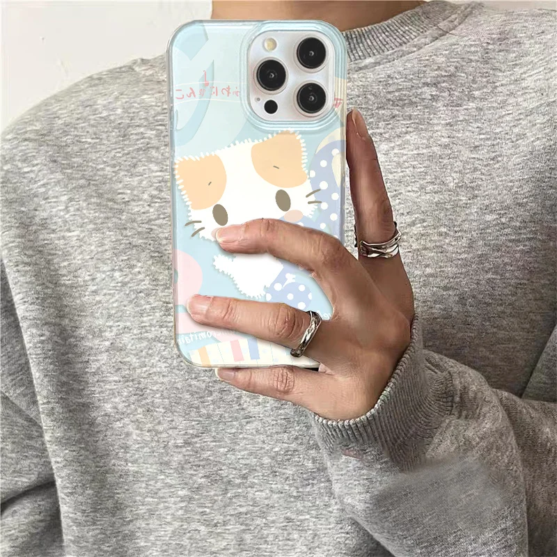 White Double-Layer Musical Note Patch Kitten Phone Case