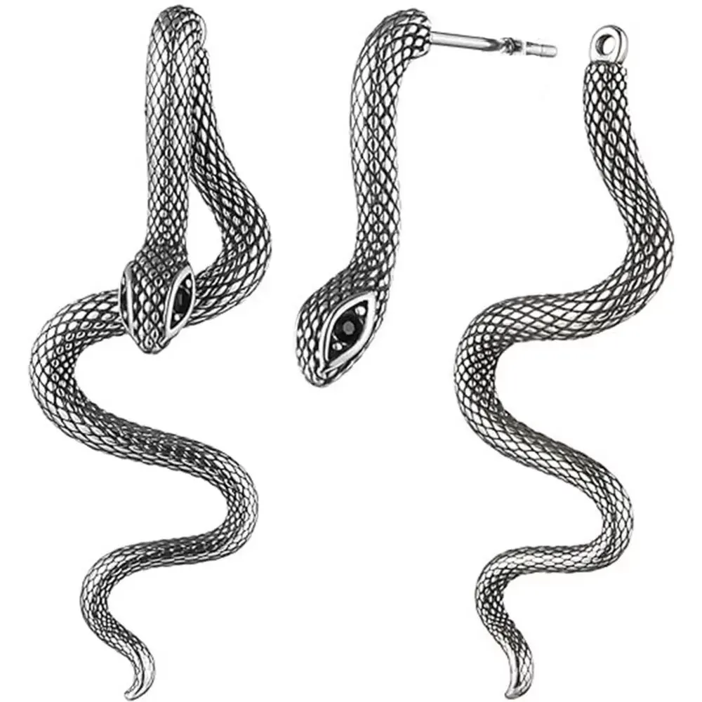 Gothic Punk Snake Earrings for Women - Detachable, Hip-Hop Style Copper Animal Jewelry Perfect for Music Festivals & Parties