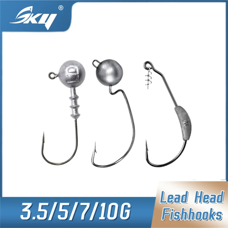 

SKY JiG Head Fishhooks 3.5/5/7/10G Long Casting Lead Head Fishing Hook For Soft Bait Worm Lure Freshwater Or Saltwater Use Hooks