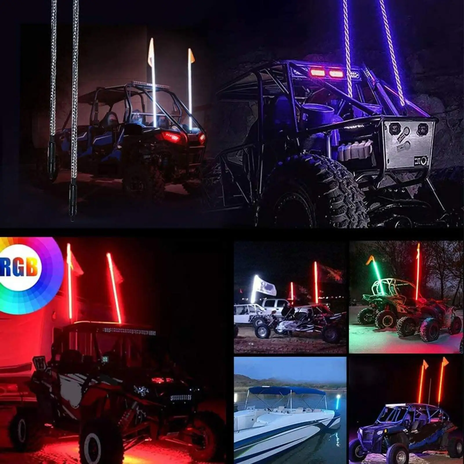 2Pcs LED Lights, RGB Watreproof 300 Flash Patterns Spiral Lighting Fit for UTV ATV Motorcycles Buggy Boat Rail 2Pcs LED Lights, RGB Watreproof 300 Flash Patterns Spiral Lighting Fit for UTV ATV Motorcycles Buggy Boat Rail