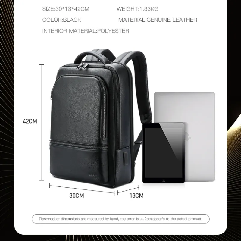 BOPAI Wholesale Business Smart Wholesale Usb Charging Men 15.6 Inch Laptop Cowhide Custom Luxury Genuine Real Leather Backpack 5