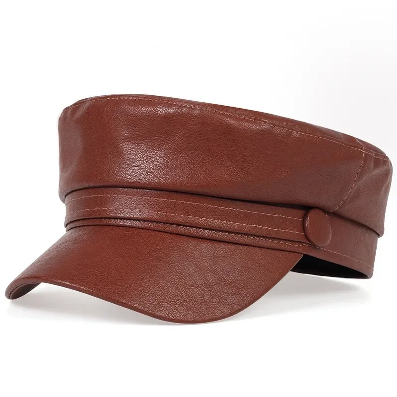 Beret Hat Ladies New Trendy Casual Pu Leather Flat Top Beret Women Men Octagon casual hat woolen beret