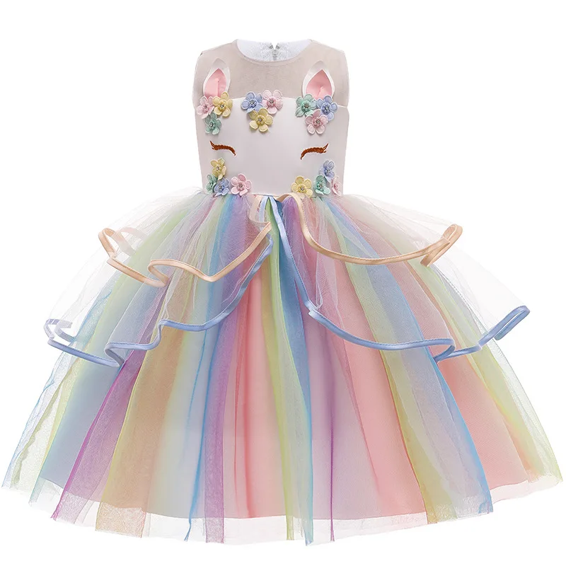 Summer Dress For Girls Children Carnical Birthday Party Unicorn Princess Dresses Flower Girls Wedding Dress Kids Vestidos 3-12Y