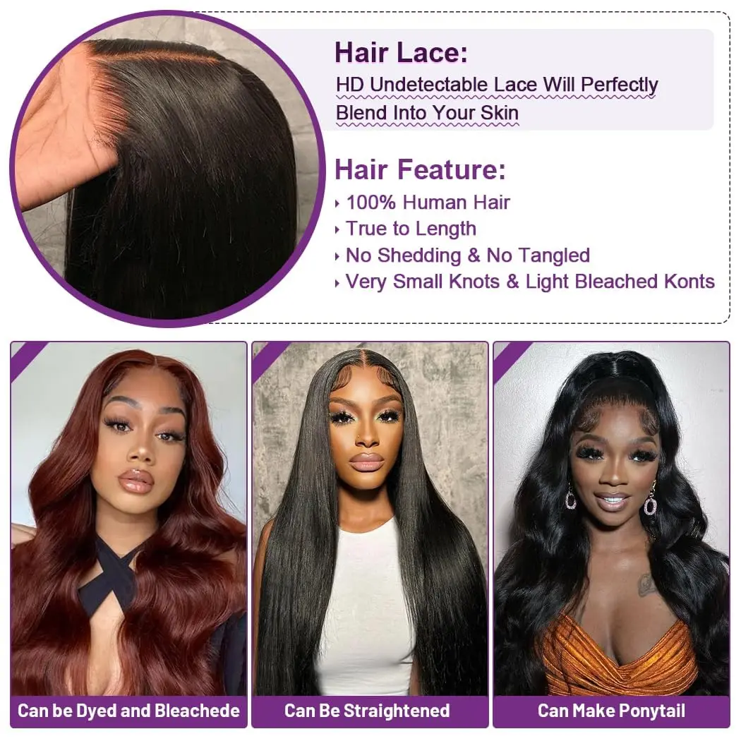13x6 Body Wave Lace Front Wigs Human Hair 200% Density HD Lace Front Wigs Human Hair Pre Plucked Glueless Wig 28 Inch