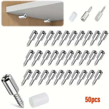 สกรูเกลียวปล่อย 50 ชิ้น สำหรับตู้ - หมุดยึดชั้นวางแบบไม่มีรอยลื่น, หมุดยึดแบบลามิเนตสำหรับอุปกรณ์ครัว, ชั้นวางหนังสือ 1