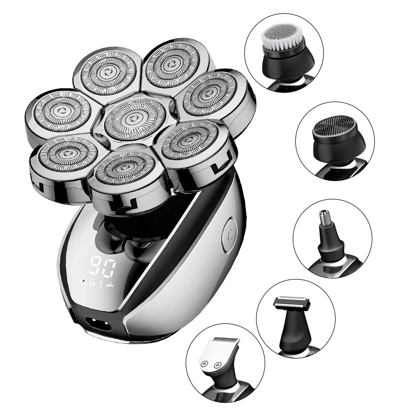 ​ ​ Rasoir électrique flottant 6 en 1 pour hommes chauve, 7 lames, tondeuse à cheveux, affichage LED USB, rechargeable par USB rapide