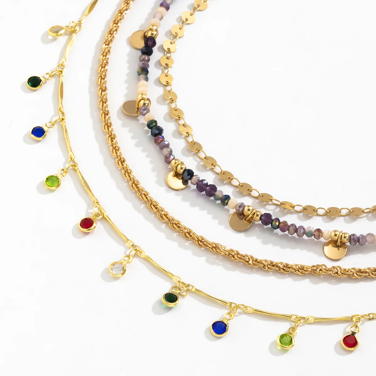 4Pcs/Set Boho Colorful Crystal Sequin Tassel Pendant Choker Necklace for Women Trendy Summer Vintage OT Buckle Chain Y2K Jewelry