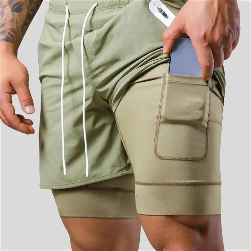 

Men's 2-in-1 Shorts Summer New Running Shorts Gym Fitness Bodybuilding Training Quick-drying Shorts Lining Pocket Shorts Men