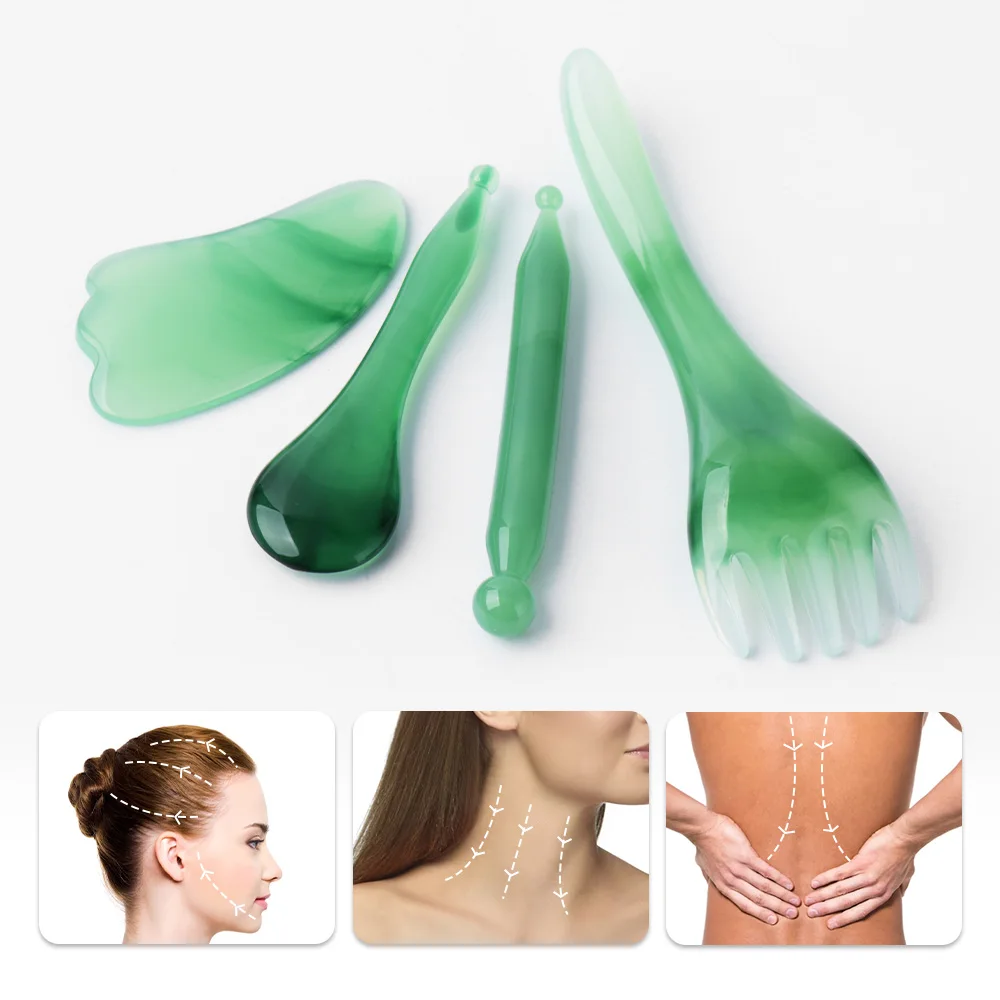 

4pcs/set Natural Resin Massage Scraping For Face Neck Beeswax Guasha Scraper Massager Scrape Therapy Acupoint Acupressure tool