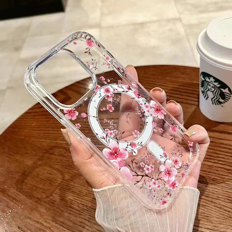 รูปสินค้า เคสซิลิโคนใสลายดอกพีช นุ่มกันกระแทก สำหรับ iPhone 15/14/13/12 Pro Max
