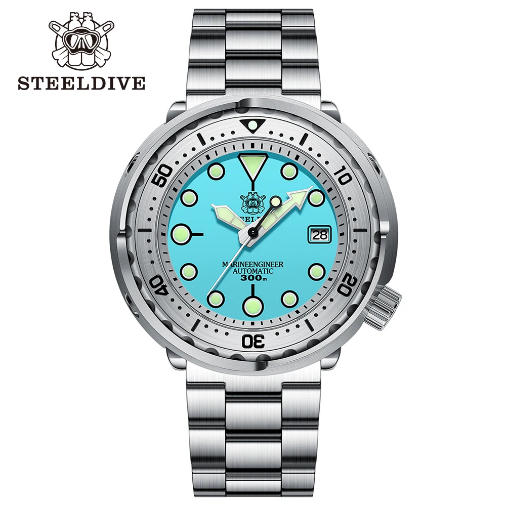 SD1986 STEELDIVE 47.5MM Tuna Men's Classic Watch Super Luminous Ceramic Bezel 300M Waterproof 316L Case NH35 Dive Wristwatch steeldive sd1953 dive wristwatch new color scheme classic water ghost swiss luminous nh35 movt 300m waterproof mechanical watch